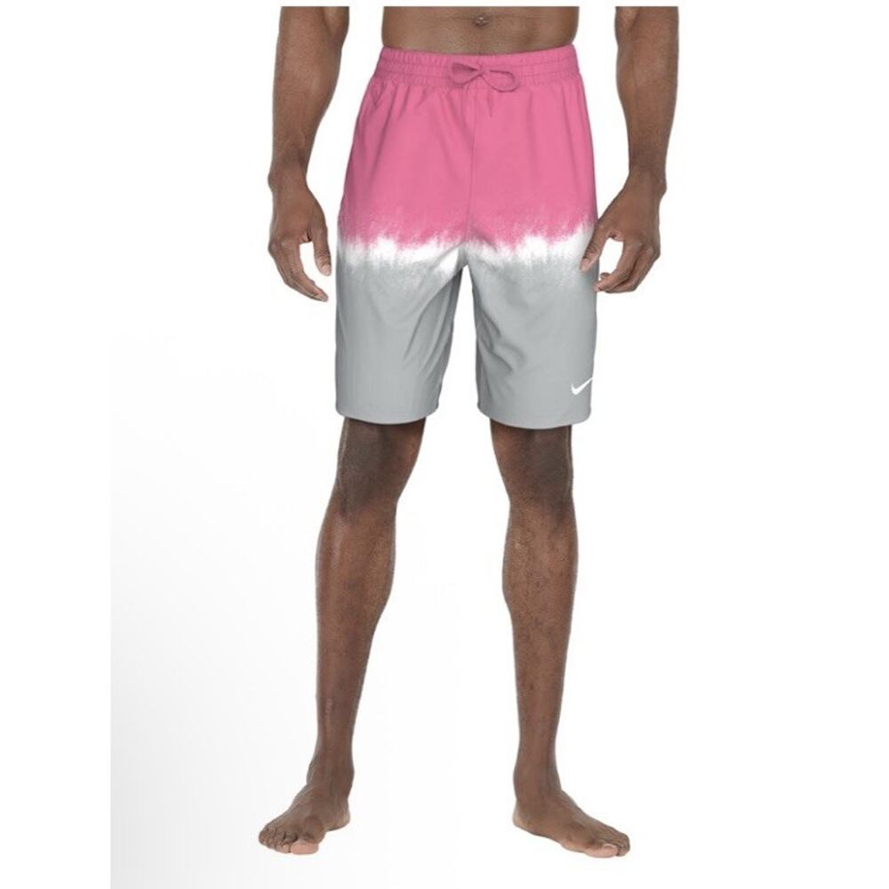 Nike Swim Trunks Ocean Volley Mens 9” NESSF547 Pink Gray Boxer Brief-Liner Sz M